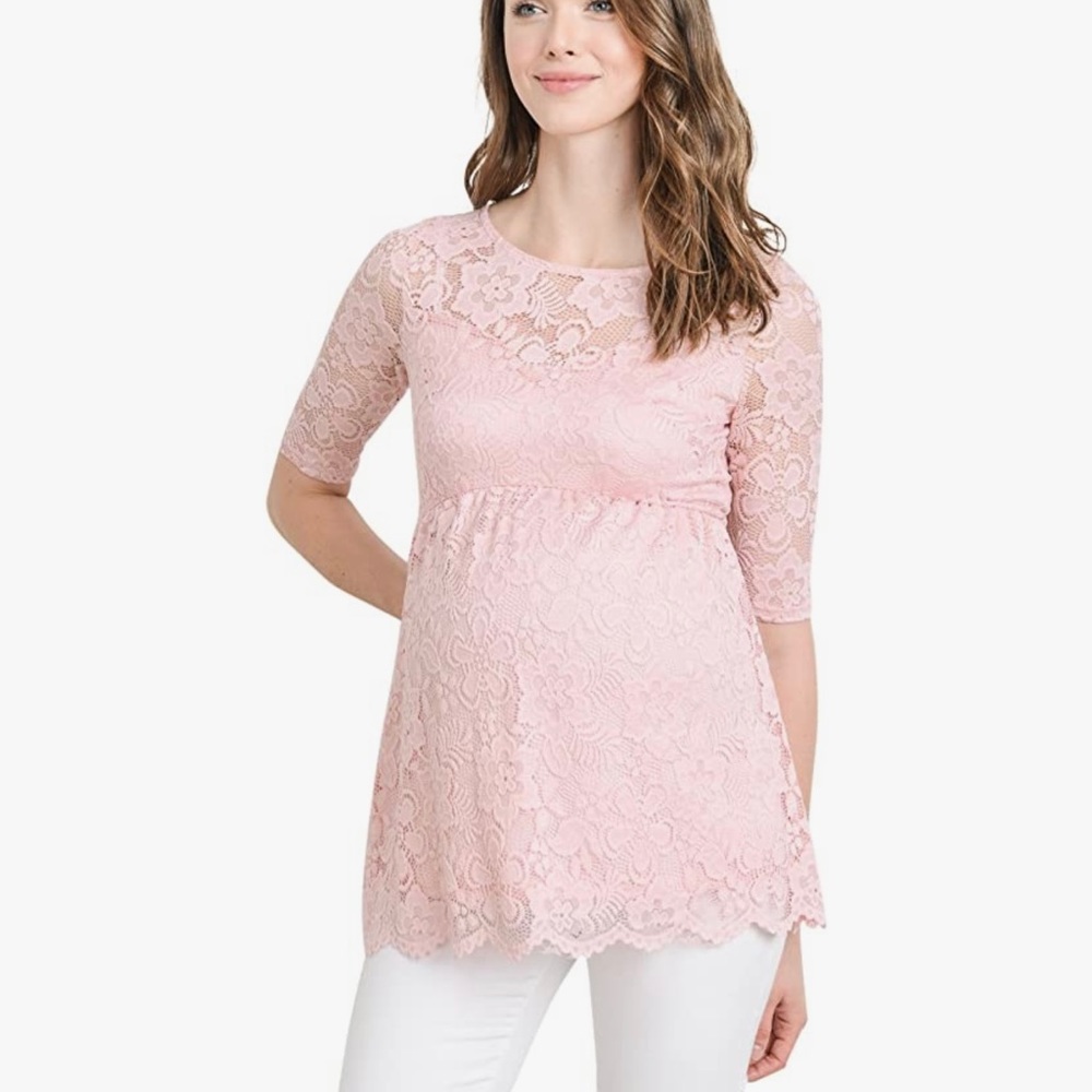 HELLO MIZ Lace Draped Empire Waist Maternity Top, Size Medium